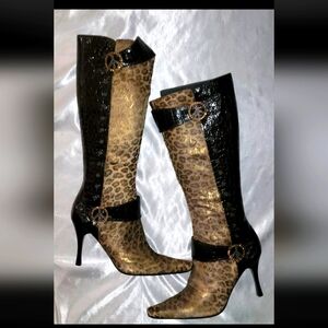Donald J Pliner Couture Pointed Toe Crocodile Leather & Suede Cheetah Print Sz 8